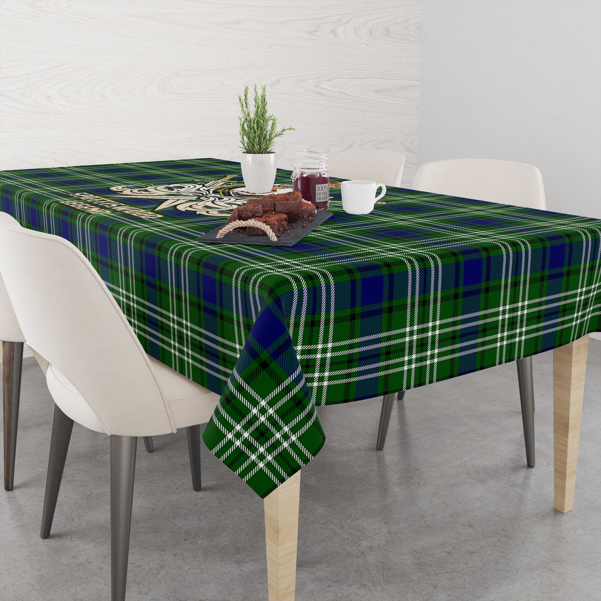 Tartan Vibes Clothing Spottiswood Tartan Tablecloth with Clan Crest and the Golden Sword of Courageous Legacy