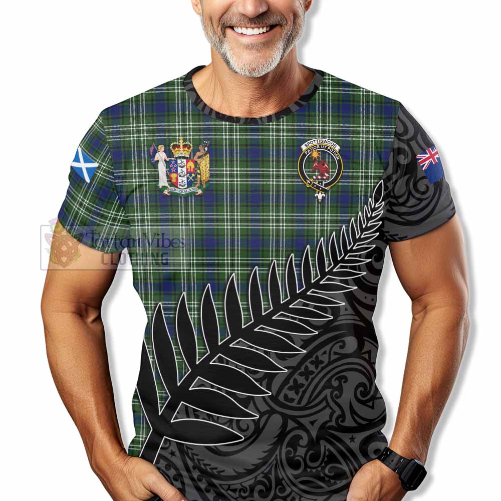 Tartan Vibes Clothing Spottiswood Crest Tartan T-Shirt with New Zealand Silver Fern Half Style