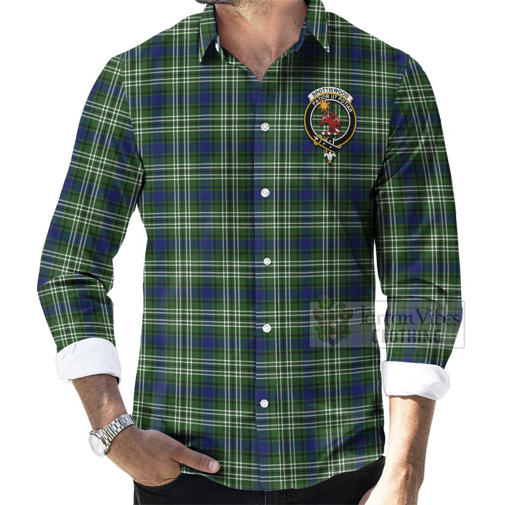 Tartan Vibes Clothing Spottiswood Tartan Long Sleeve Button Shirt with Family Crest Celtic Skull Style