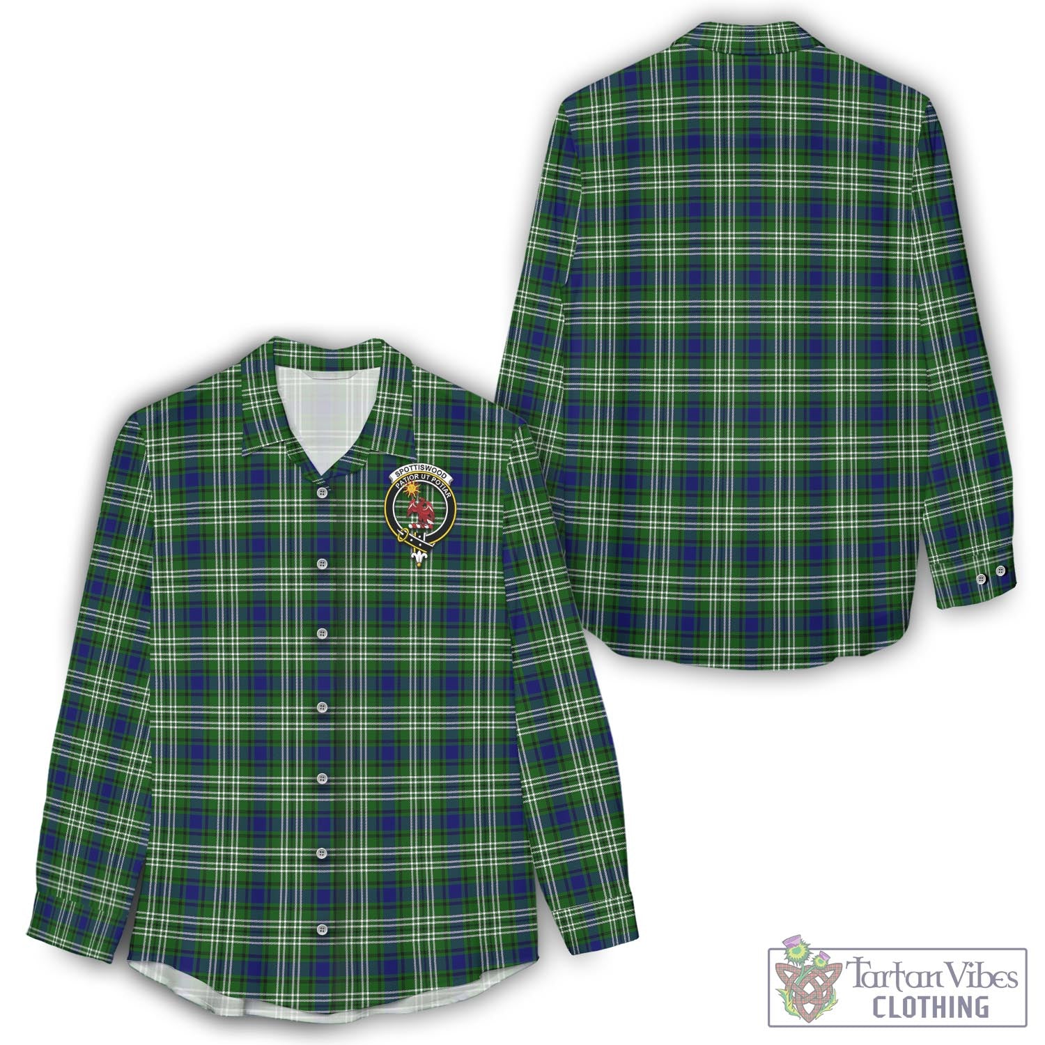 Tartan Vibes Clothing Spottiswood Tartan Womens Casual Shirt with Family Crest