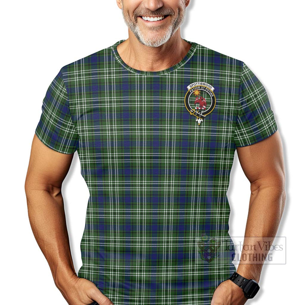 Tartan Vibes Clothing Spottiswood Tartan T-Shirt with Family Crest Celtic Skull Style