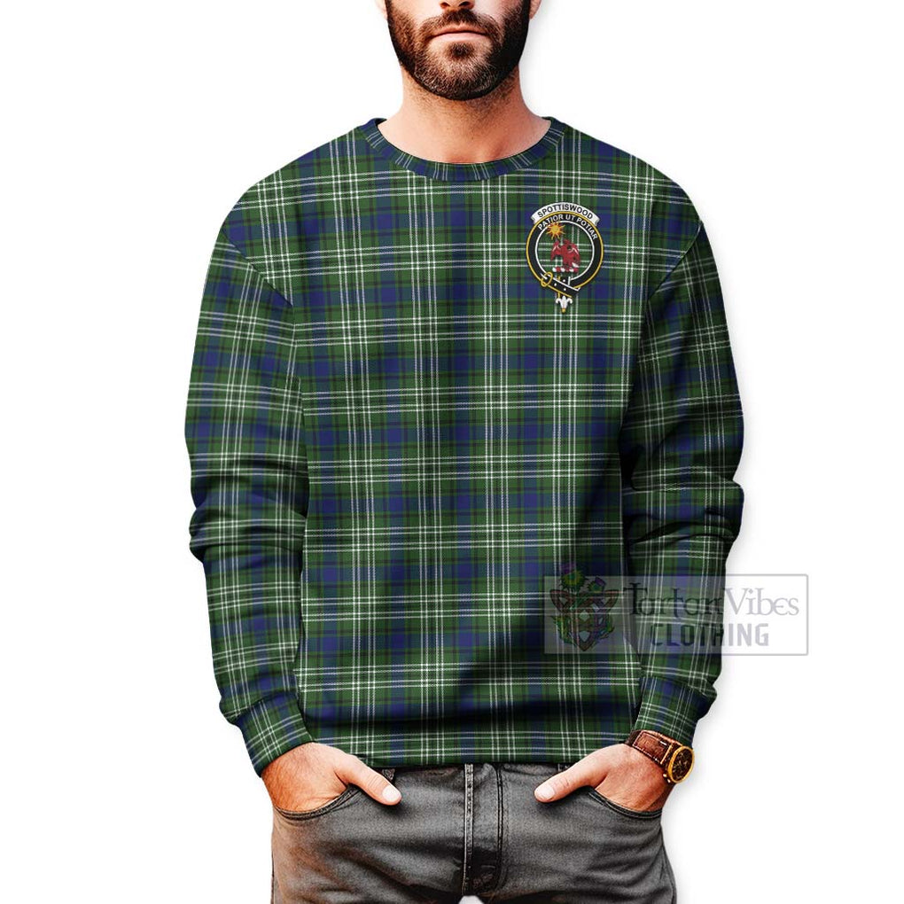 Tartan Vibes Clothing Spottiswood Tartan Sweatshirt with Family Crest and Bearded Skull Holding Bottles of Whiskey