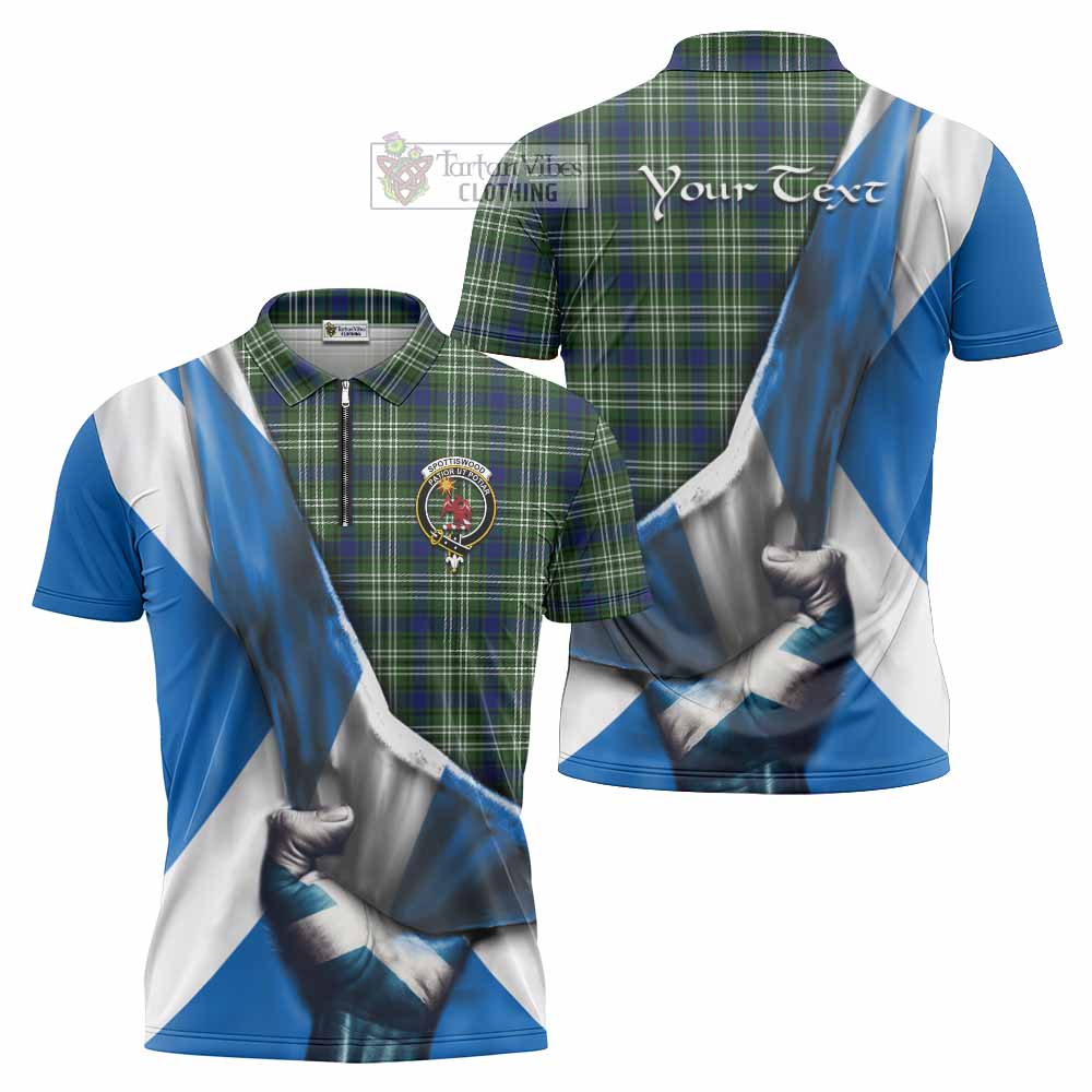 Tartan Vibes Clothing Spottiswood Tartan Zipper Polo Shirt with Family Crest Scotland Patriotic Style