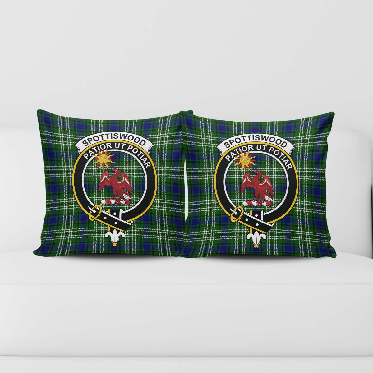 Spottiswood Tartan Pillow Cover with Family Crest - Tartanvibesclothing