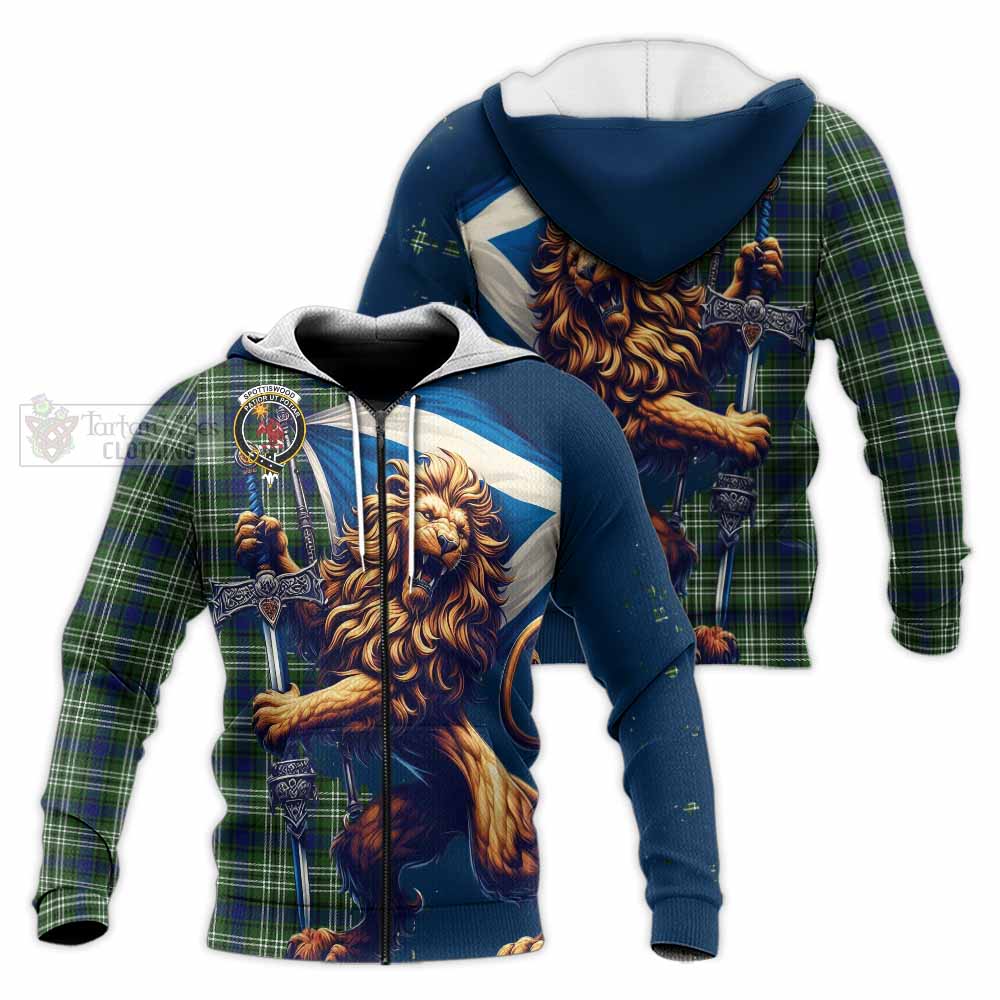 Tartan Vibes Clothing Spottiswood Tartan Family Crest Knitted Hoodie with Scottish Majestic Lion