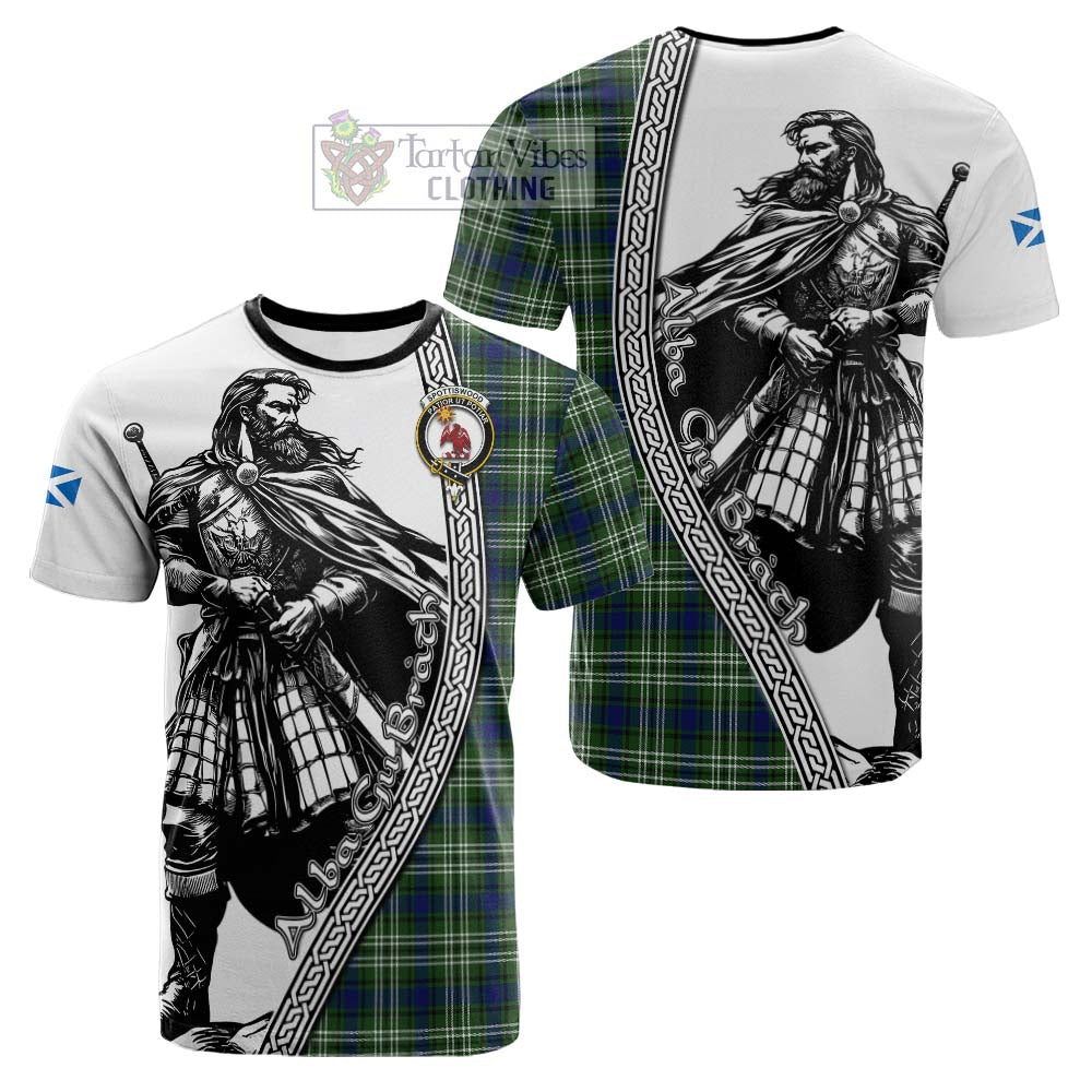 Spottiswood Tartan Clan Crest Cotton T-shirt with Highlander Warrior Celtic Style