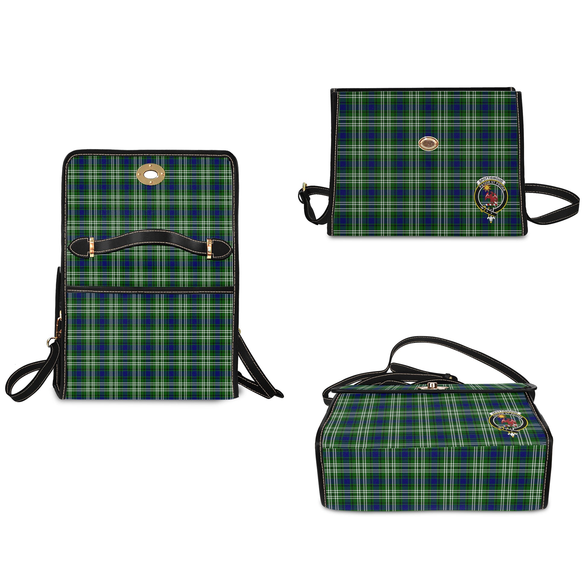 spottiswood-tartan-leather-strap-waterproof-canvas-bag-with-family-crest