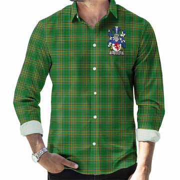 St. George Irish Clan Tartan Long Sleeve Button Up with Coat of Arms Men's Shirt - Tartan Vibes Clothing