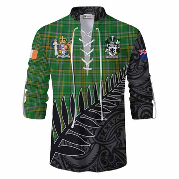 Stapleton Irish Clan Tartan Ghillie Kilt Shirt with Coat of Arms New Zealand Silver Fern Half Style Men - Tartan Vibes Clothing