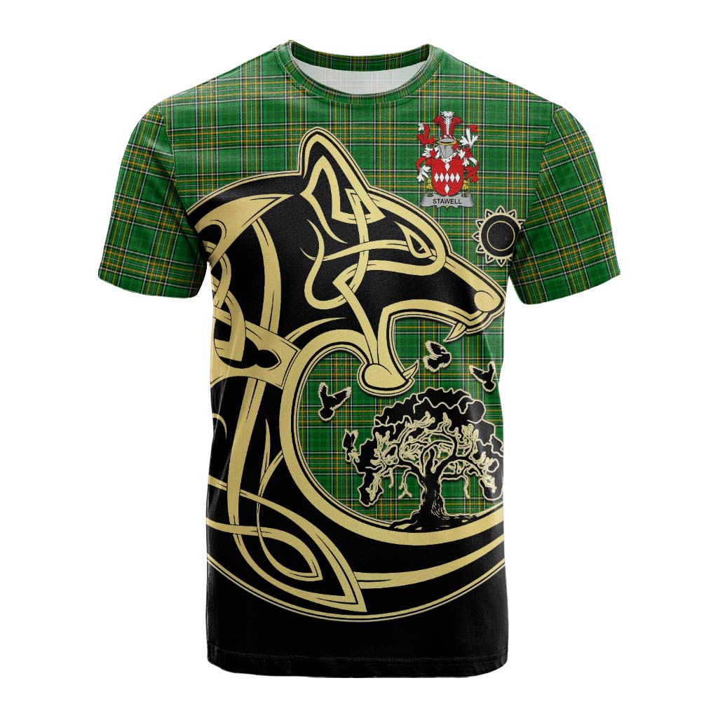 Tartan Vibes Clothing Stawell Irish Tartan Cotton T-shirt with Coat of Arms Celtic Wolf Style