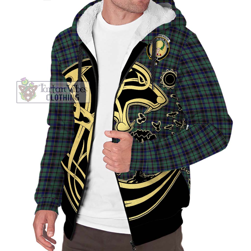 Tartan Vibes Clothing Stephenson Tartan Sherpa Hoodie with Family Crest Celtic Wolf Style