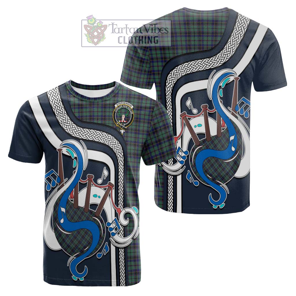 Tartan Vibes Clothing Stephenson Tartan Cotton T-shirt with Epic Bagpipe Style