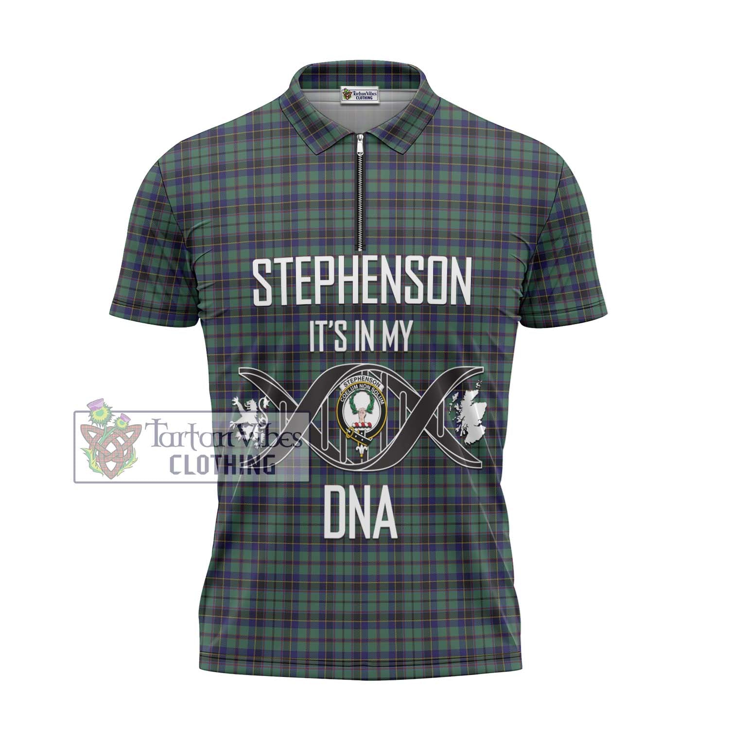 Tartan Vibes Clothing Stephenson Tartan Zipper Polo Shirt with Family Crest DNA In Me Style