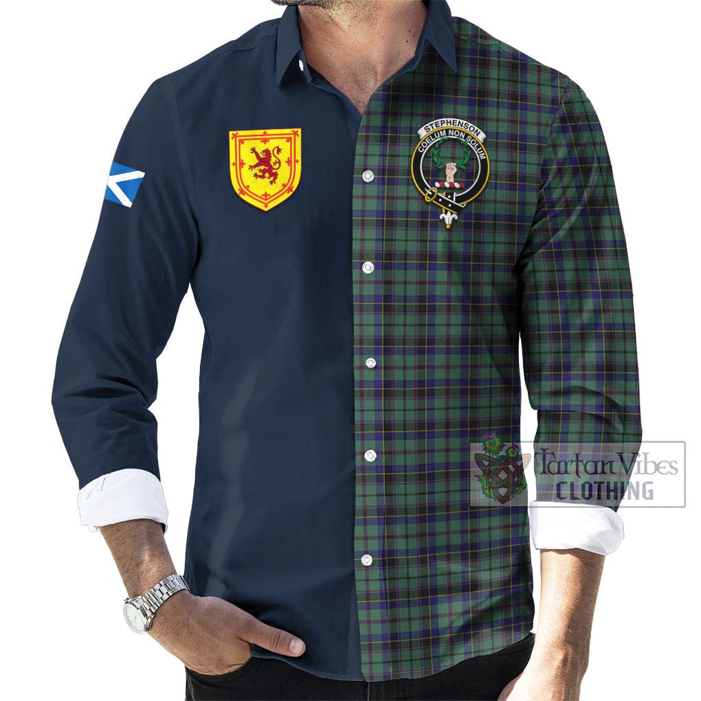 Tartan Vibes Clothing Stephenson Tartan Long Sleeve Button Shirt with Scottish Lion Royal Arm Half Style