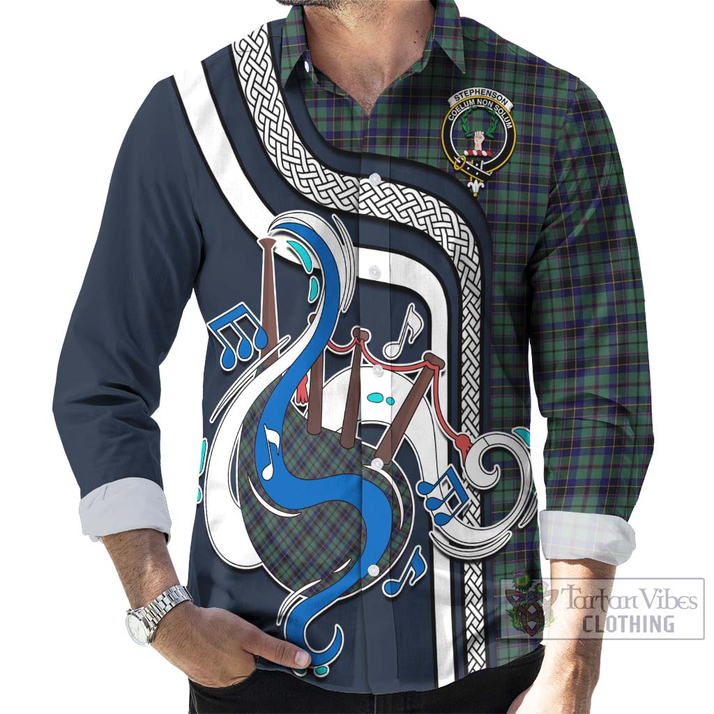 Tartan Vibes Clothing Stephenson Tartan Long Sleeve Button Shirt with Epic Bagpipe Style