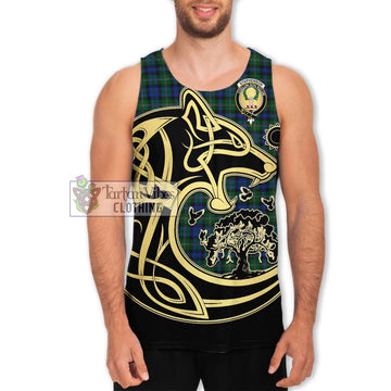 Stephenson Hunting Tartan Men's Tank Top with Family Crest Celtic Wolf Style