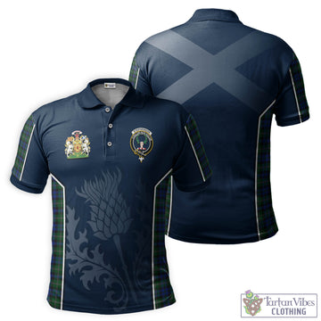 Stephenson Hunting Tartan Men's Polo Shirt with Family Crest and Scottish Thistle Vibes Sport Style