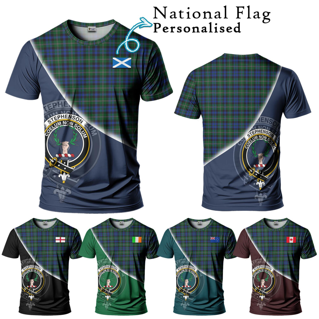 Stephenson Hunting Tartan T-Shirt with Personalised National Flag and Family Crest Half Style Kid's Shirt - Tartanvibesclothing Shop