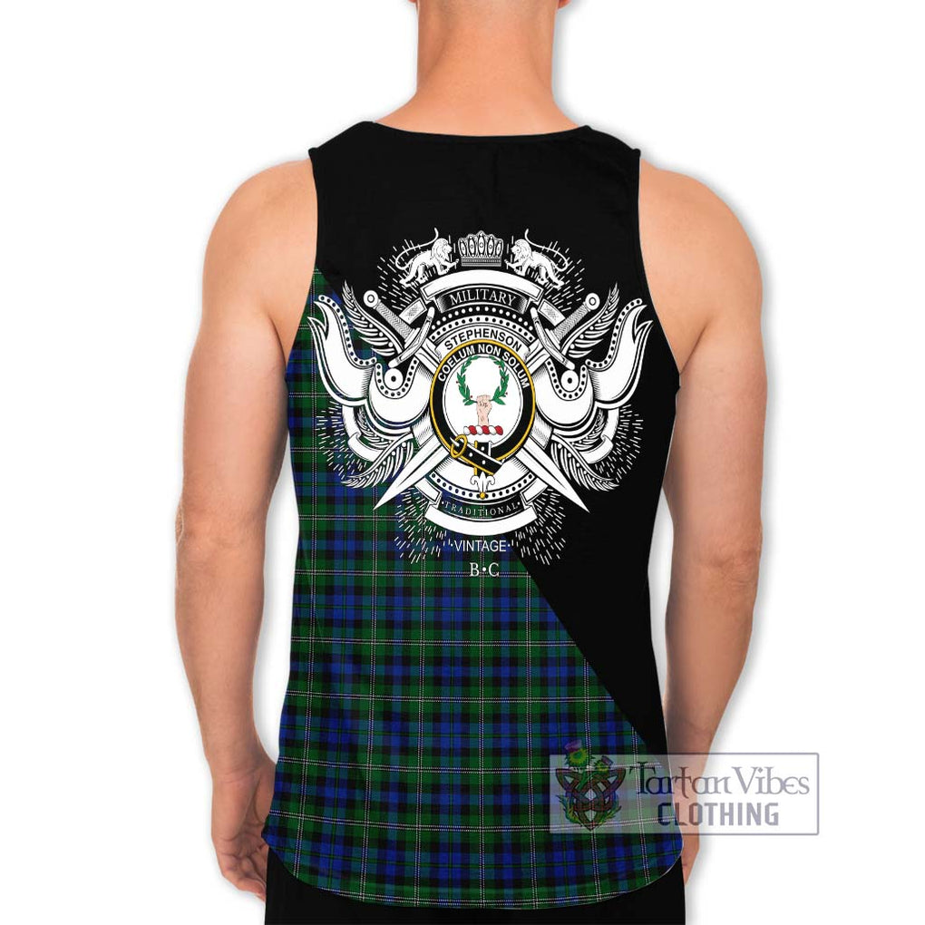 Stephenson Hunting Tartan Men's Tank Top with Family Crest and Military Logo Style - Tartanvibesclothing Shop