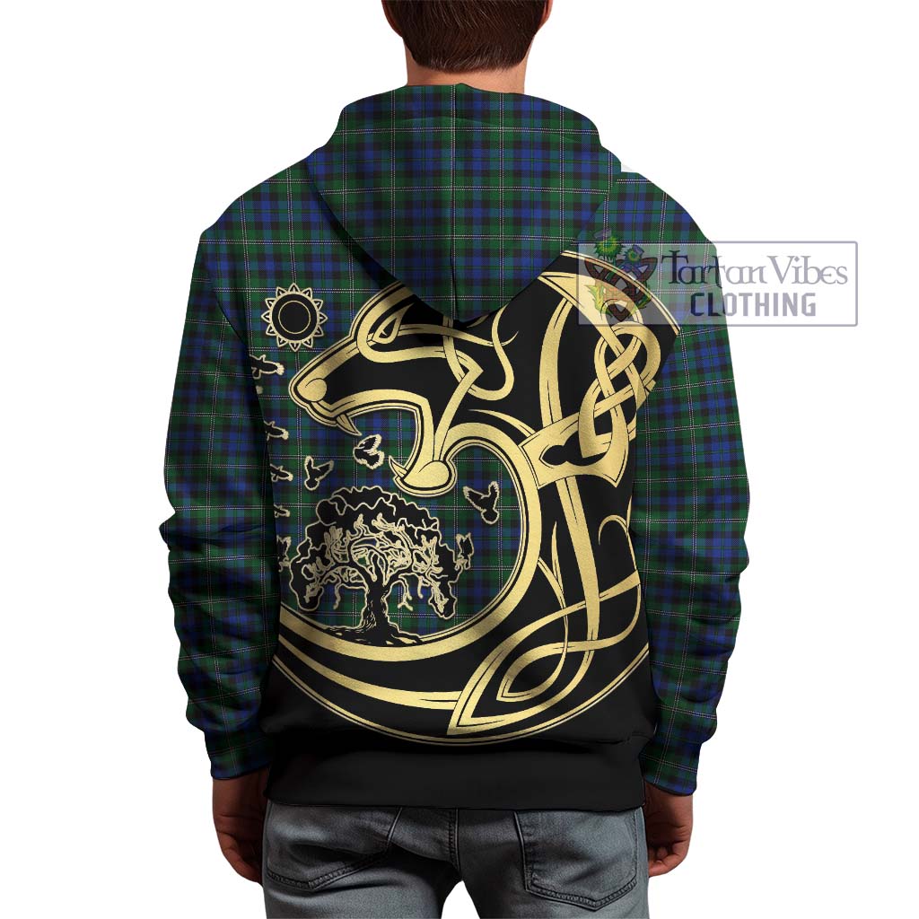 Tartan Vibes Clothing Stephenson Hunting Tartan Hoodie with Family Crest Celtic Wolf Style
