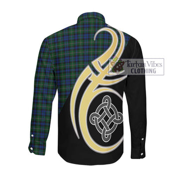 Stephenson Hunting Tartan Long Sleeve Button Shirt with Family Crest and Celtic Symbol Style