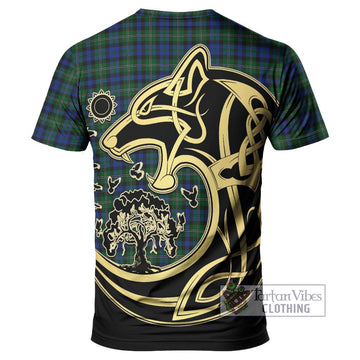Stephenson Hunting Tartan T-Shirt with Family Crest Celtic Wolf Style