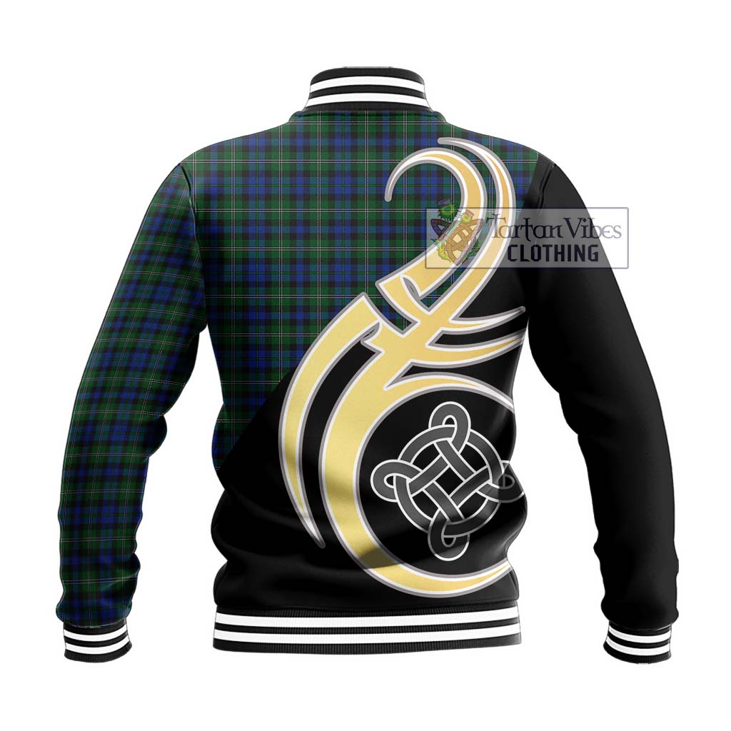 Tartan Vibes Clothing Stephenson Hunting Tartan Baseball Jacket with Family Crest and Celtic Symbol Style