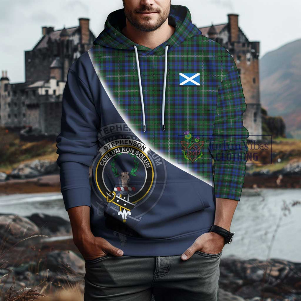 Stephenson Hunting Tartan Hoodie with Personalised National Flag and Family Crest Half Style - Tartanvibesclothing Shop