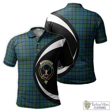 Stephenson Hunting Red Stripe Tartan Men's Polo Shirt with Family Crest Circle Style