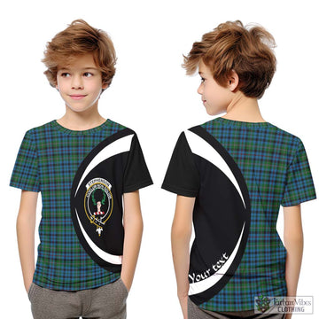 Stephenson Hunting Red Stripe Tartan Kid T-Shirt with Family Crest Circle Style