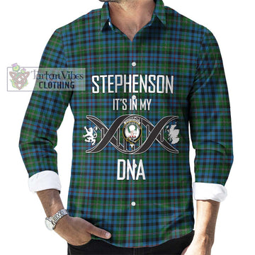 Stephenson Hunting Red Stripe Tartan Long Sleeve Button Shirt with Family Crest DNA In Me Style