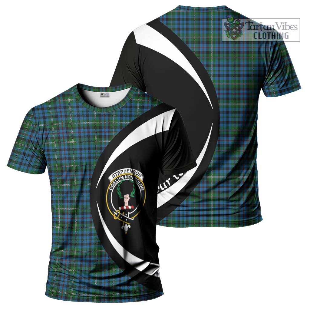 Tartan Vibes Clothing Stephenson Hunting Red Stripe Tartan T-Shirt with Family Crest Circle Style