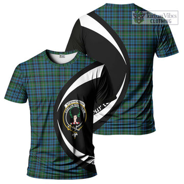 Stephenson Hunting Red Stripe Tartan T-Shirt with Family Crest Circle Style