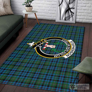 Stephenson Hunting Red Stripe Tartan Area Rug with Family Crest