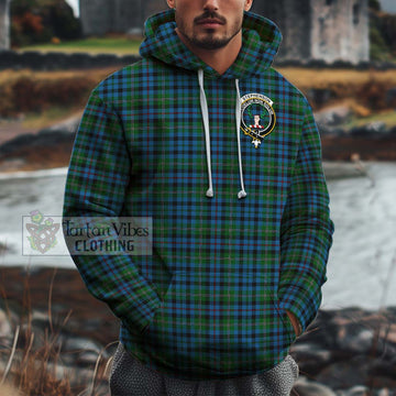 Stephenson Hunting Red Stripe Tartan Cotton Hoodie with Family Crest