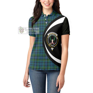 Stephenson Hunting Red Stripe Tartan Women's Polo Shirt with Family Crest Circle Style