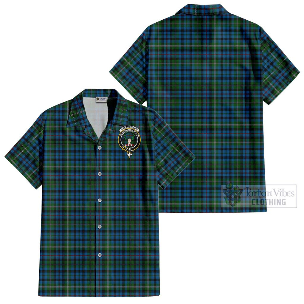 Stephenson Hunting Red Stripe Tartan Cotton Hawaiian Shirt with Family Crest Kid - Tartan Vibes Clothing