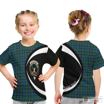Stephenson Hunting Red Stripe Tartan Kid T-Shirt with Family Crest Circle Style