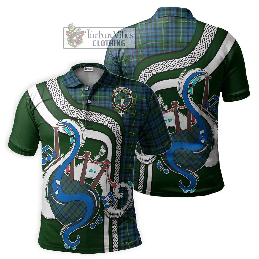 Tartan Vibes Clothing Stephenson Hunting Red Stripe Tartan Polo Shirt with Epic Bagpipe Style