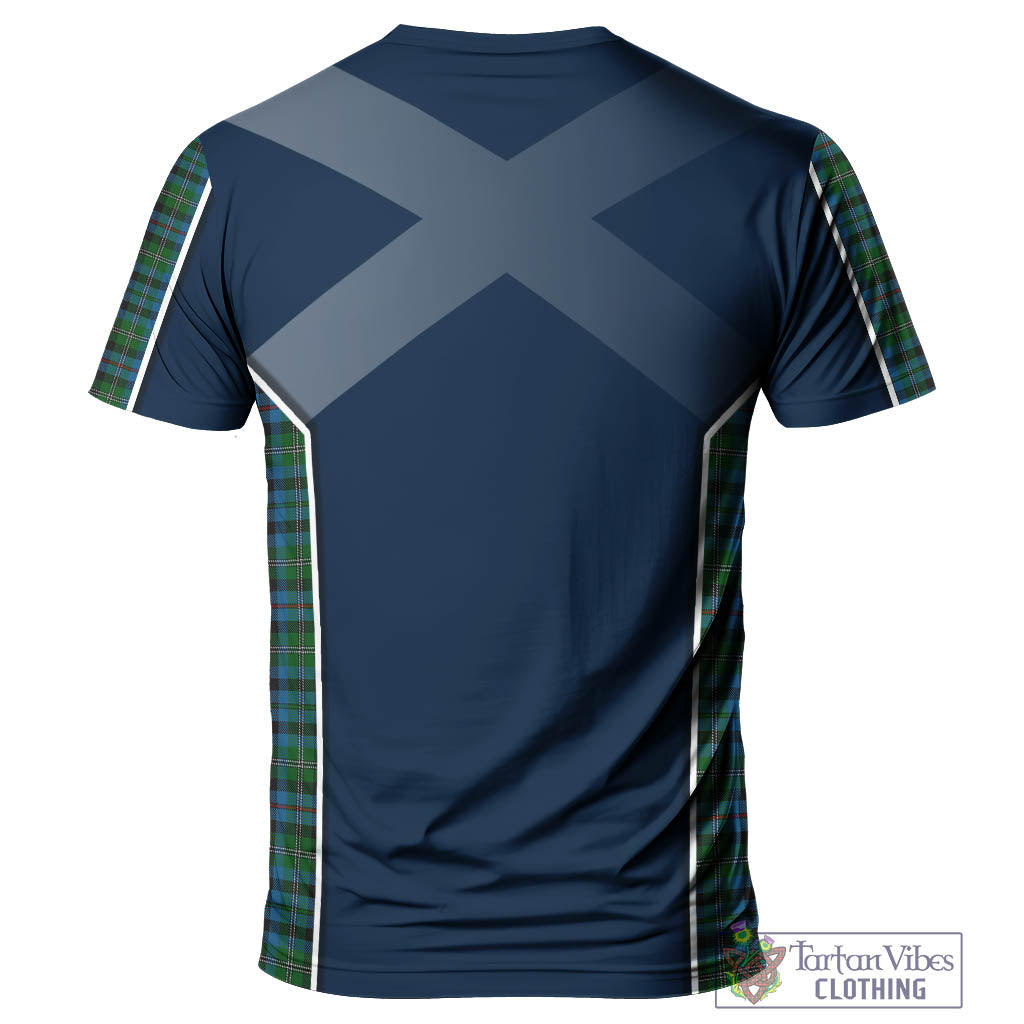Tartan Vibes Clothing Stephenson Hunting Red Stripe Tartan T-Shirt with Family Crest and Scottish Thistle Vibes Sport Style