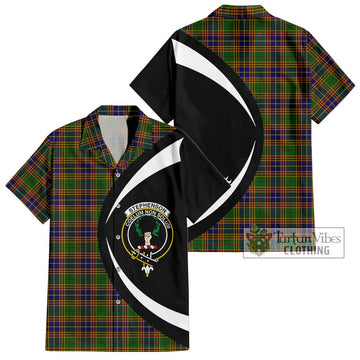 Stephenson Old Tartan Short Sleeve Button Up with Family Crest Circle Style