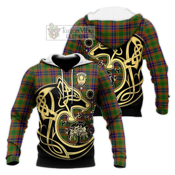 Stephenson Old Tartan Knitted Hoodie with Family Crest Celtic Wolf Style