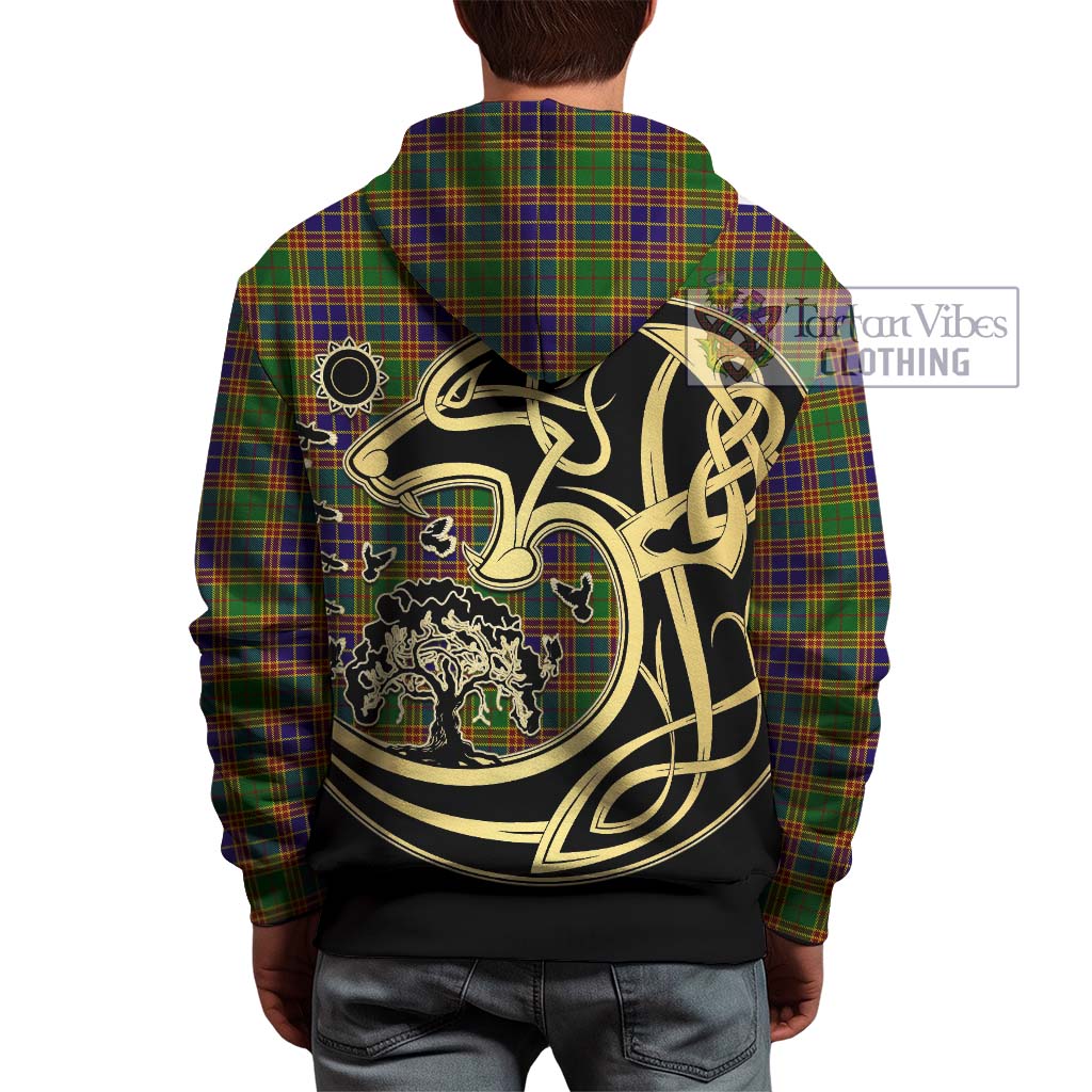 Tartan Vibes Clothing Stephenson Old Tartan Hoodie with Family Crest Celtic Wolf Style