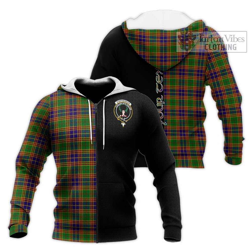 Stephenson Old Tartan Knitted Hoodie with Family Crest and Half Of Me Style Unisex Knitted Zip Hoodie - Tartanvibesclothing Shop