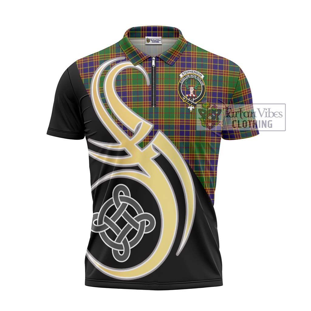 Tartan Vibes Clothing Stephenson Old Tartan Zipper Polo Shirt with Family Crest and Celtic Symbol Style