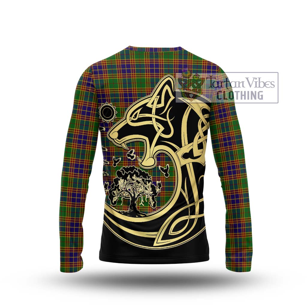 Tartan Vibes Clothing Stephenson Old Tartan Long Sleeve T-Shirt with Family Crest Celtic Wolf Style