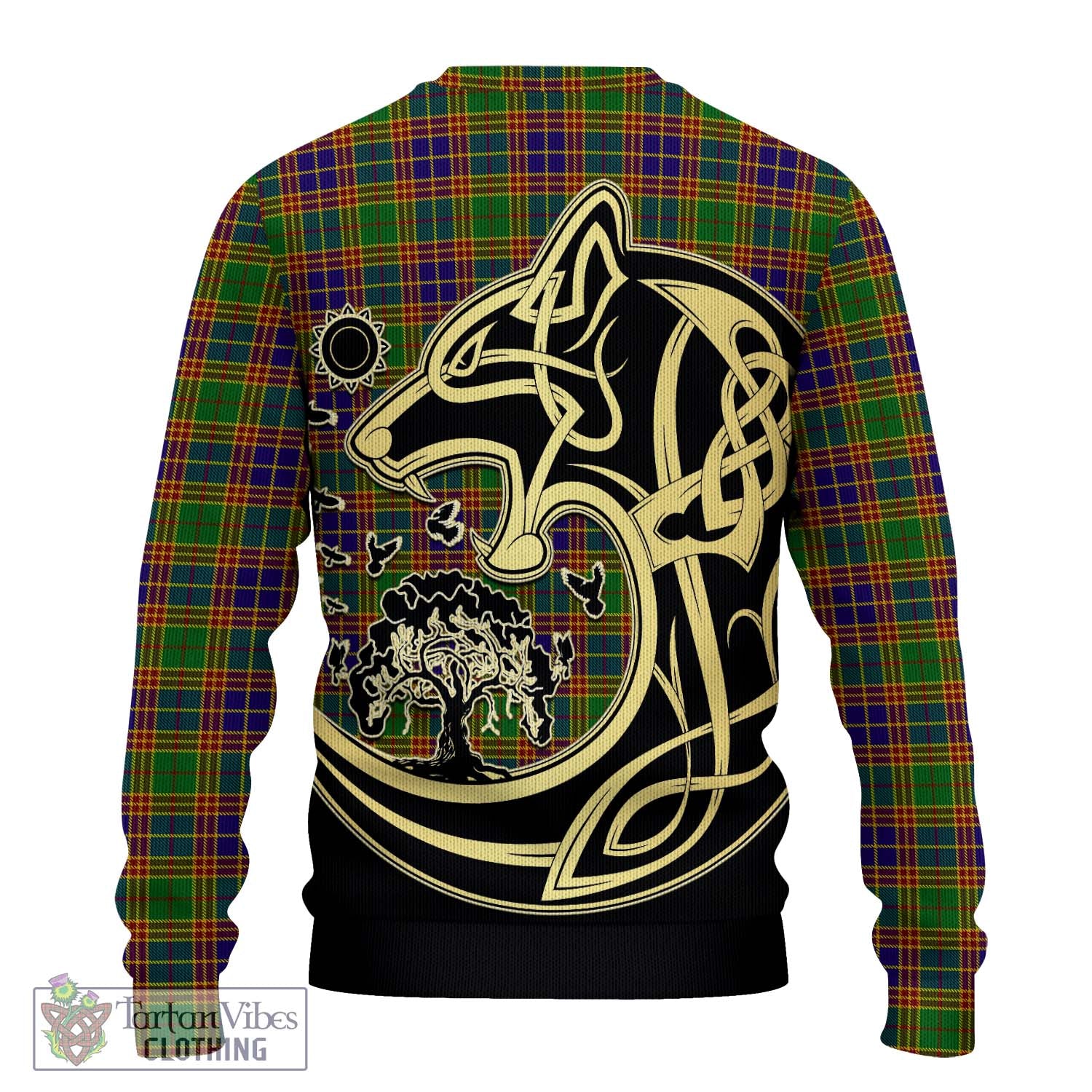 Tartan Vibes Clothing Stephenson Old Tartan Knitted Sweater with Family Crest Celtic Wolf Style