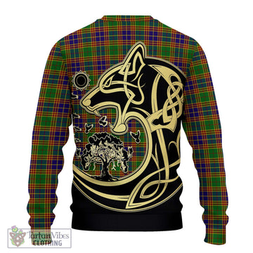 Stephenson Old Tartan Knitted Sweater with Family Crest Celtic Wolf Style