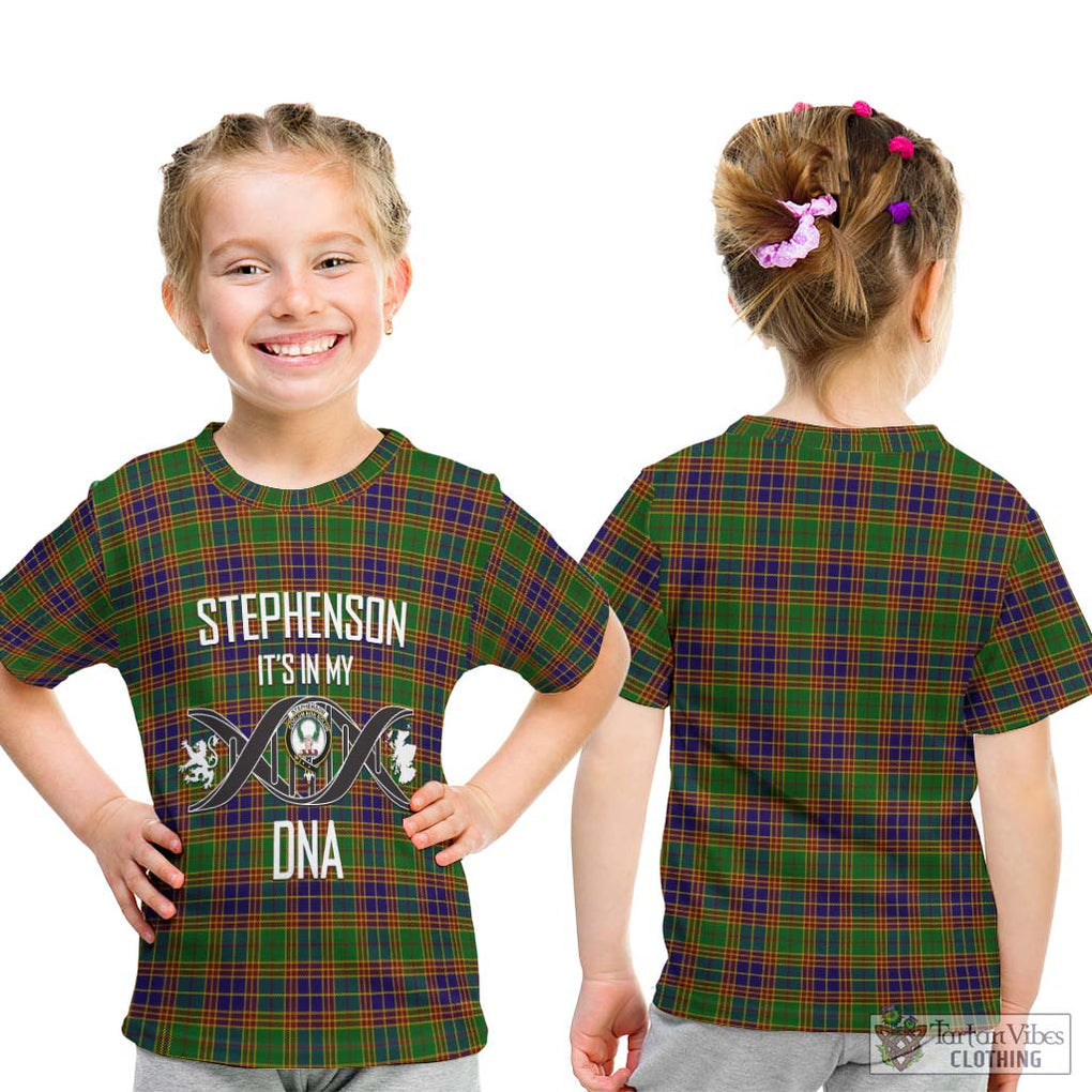 Stephenson Old Tartan Kid T-Shirt with Family Crest DNA In Me Style - Tartanvibesclothing Shop