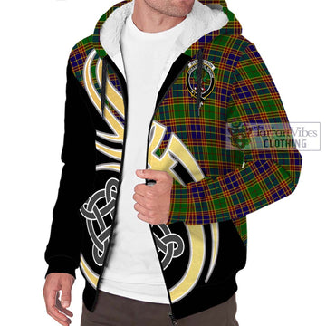 Stephenson Old Tartan Sherpa Hoodie with Family Crest and Celtic Symbol Style